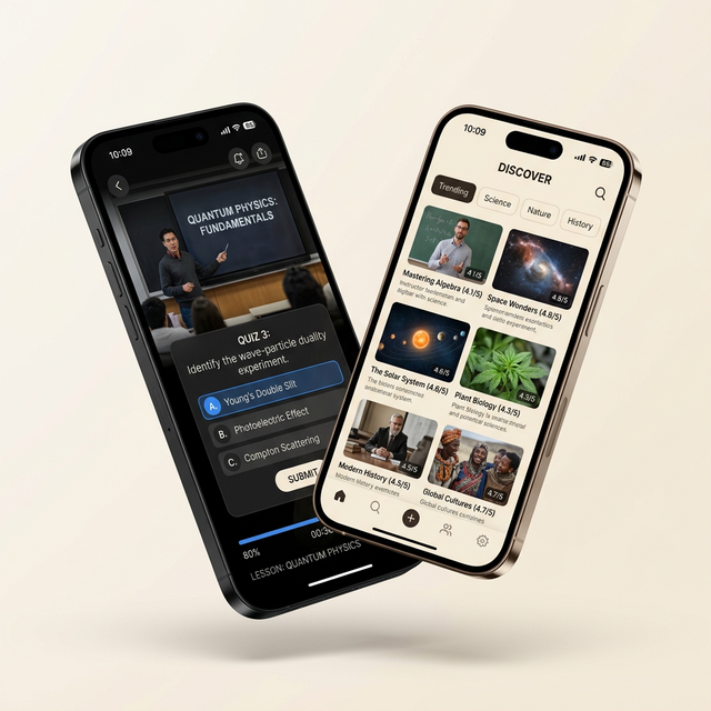 StudyReps app showing video feed and discover screen